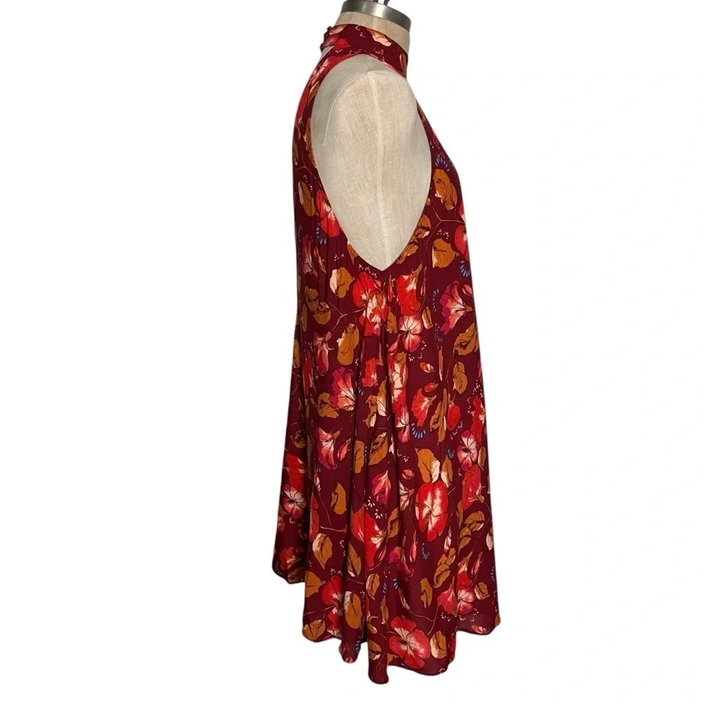 Intimately Free People Beaux Red Multi Floral Mock Neck Backless Slip Dress S
